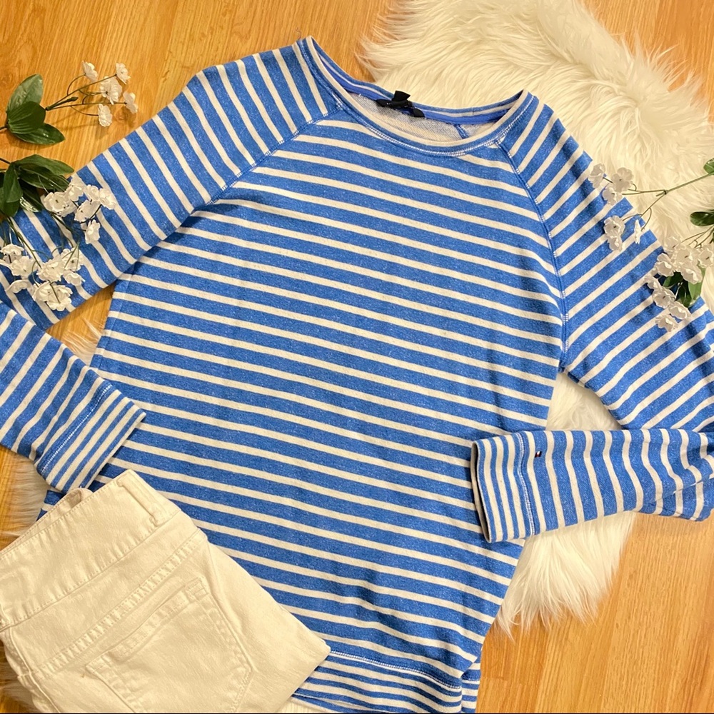 Blue and White Striped Women's Top